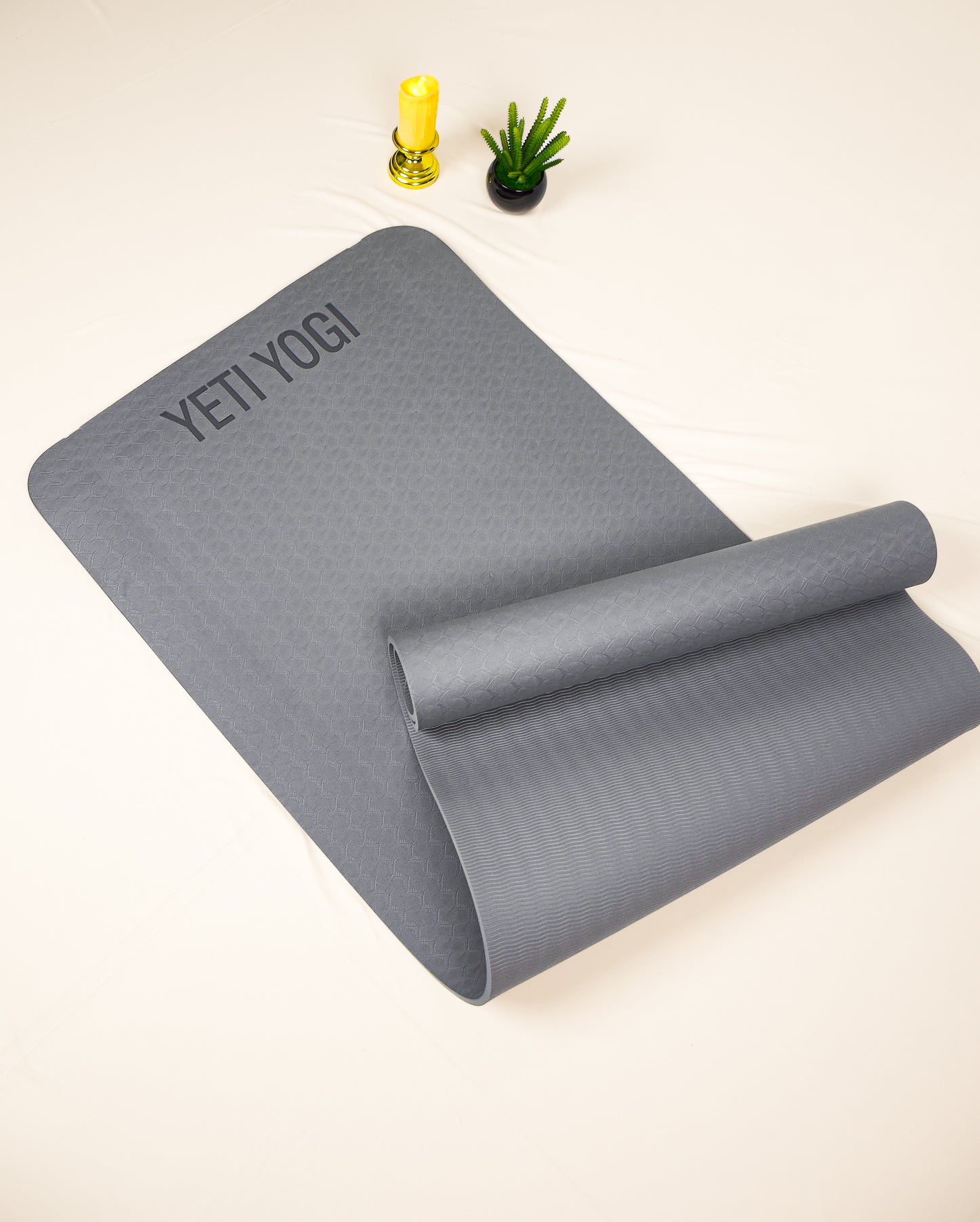 Yeti Yogi TPE Yoga Mat – Grey (6mm / 8mm) | Anti-Slip Premium Cushion