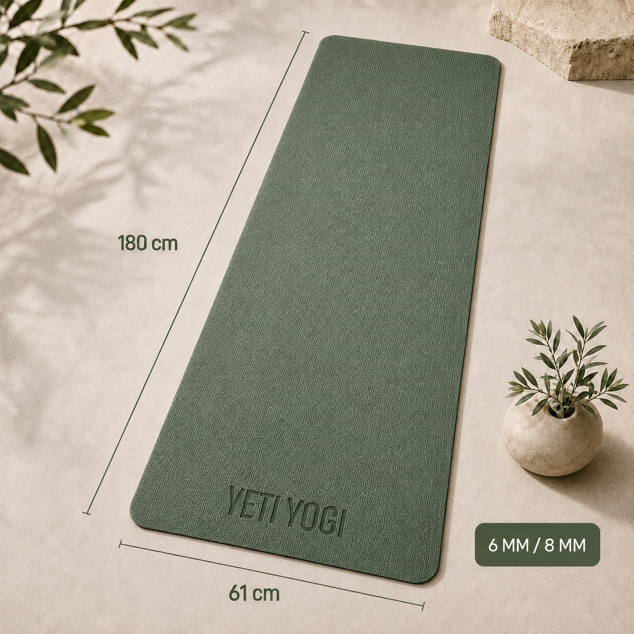 YETI YOGI TPE Yoga Mat – Army Green – 6mm / 8mm – product image