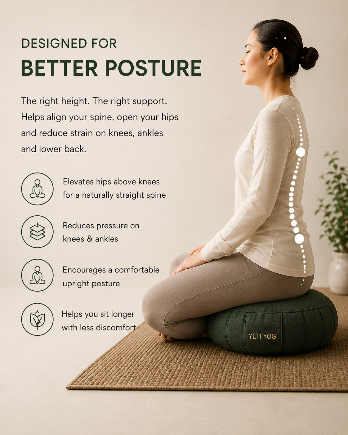 Round – Forest Green | YETI YOGI Zafu infographic 2