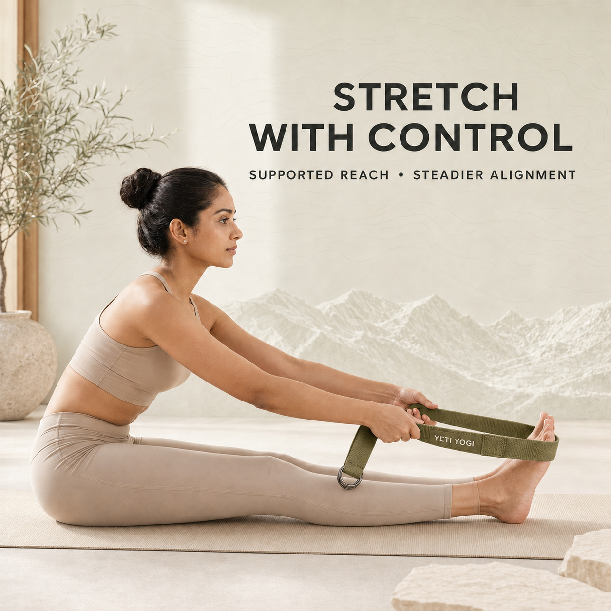 YETI YOGI Olive Green cotton yoga strap infographic 4