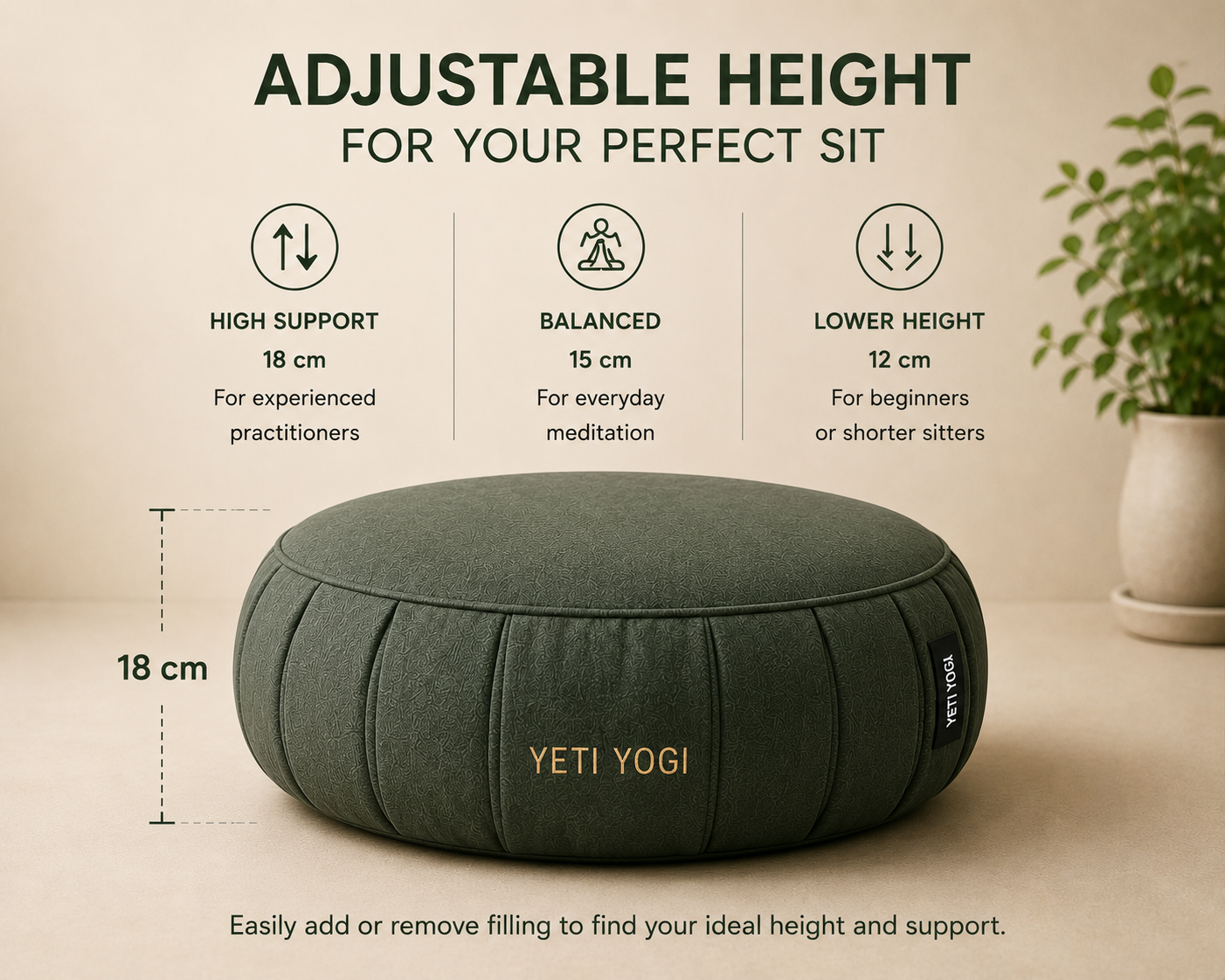 Round – Forest Green | YETI YOGI Zafu infographic 4
