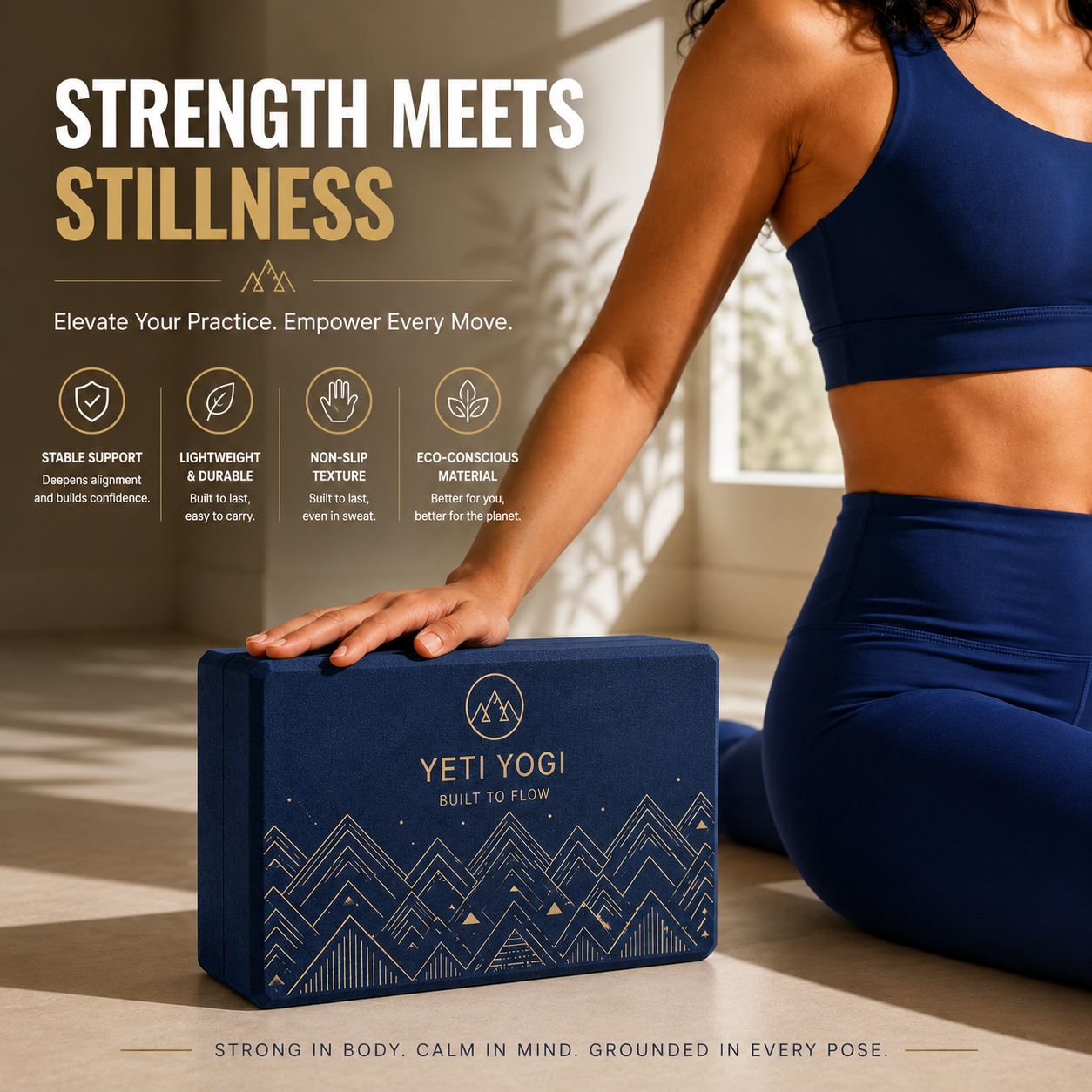 YETI YOGI Premium Yoga Block | 9×6×3 Inch | High-Density EVA & Natural Cork