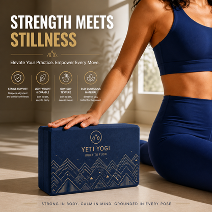 YETI YOGI Premium Yoga Block | 9×6×3 Inch | High-Density EVA & Natural Cork