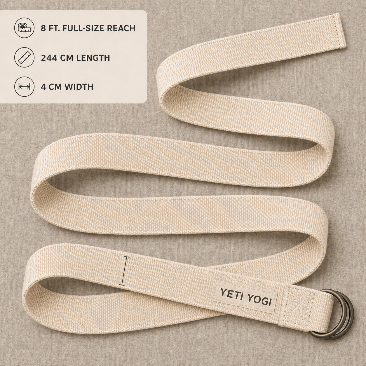 YETI YOGI Natural Ivory cotton yoga strap infographic 4