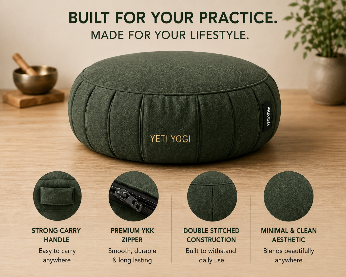 Round – Forest Green | YETI YOGI Zafu infographic 5