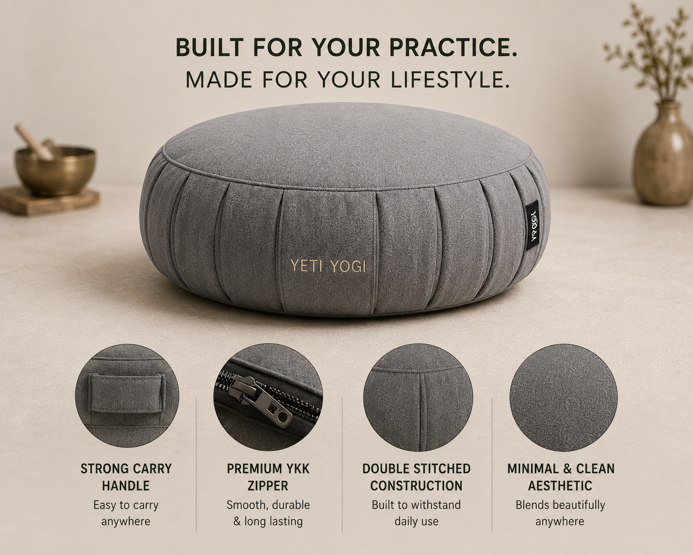 Round – Stone Grey | YETI YOGI Zafu infographic 6
