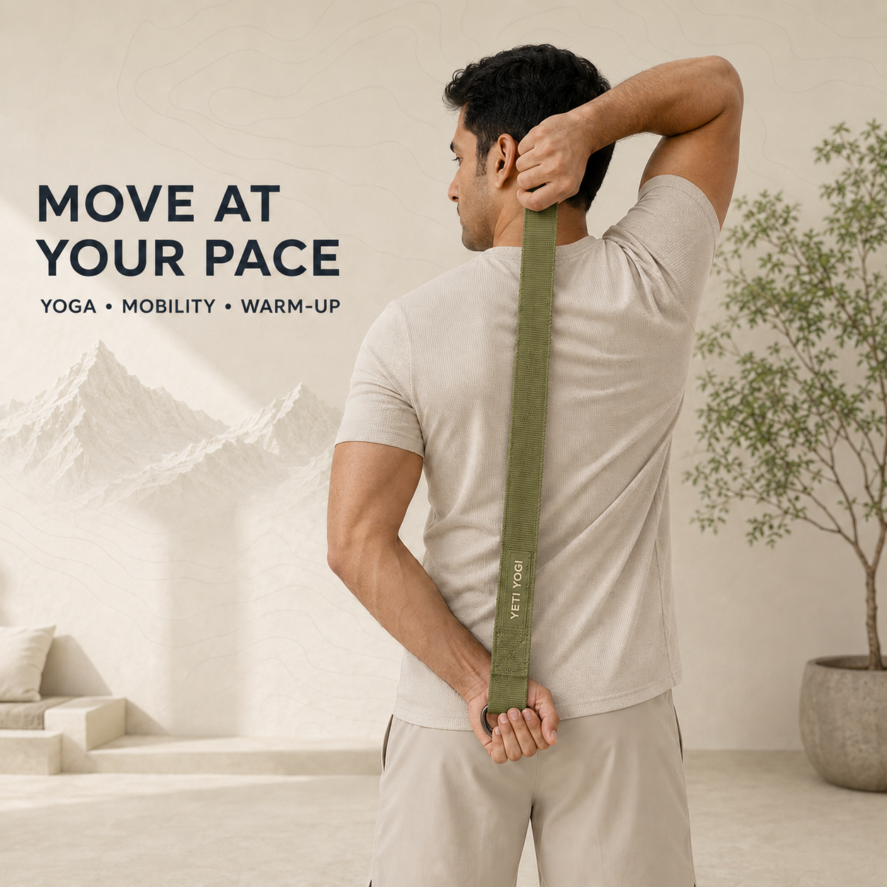 YETI YOGI Olive Green cotton yoga strap infographic 5