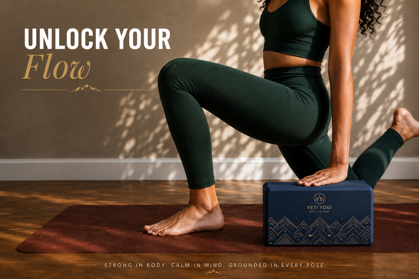 YETI YOGI Premium Yoga Block | 9×6×3 Inch | High-Density EVA & Natural Cork