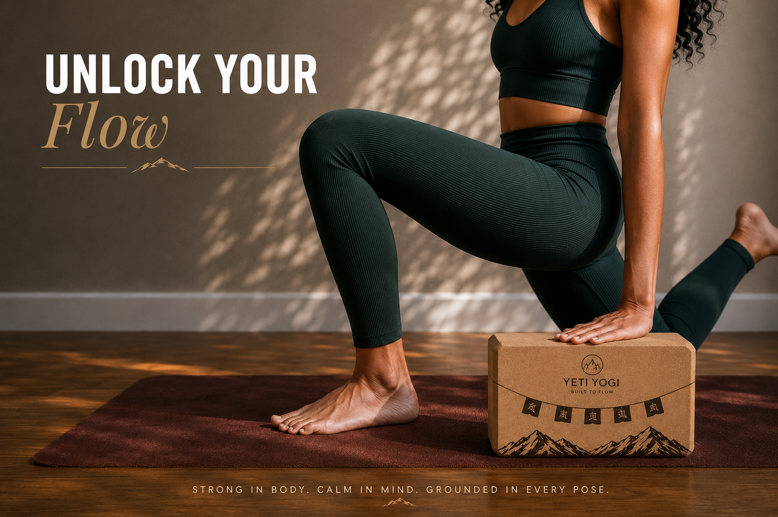 YETI YOGI Premium Yoga Block | 9×6×3 Inch | High-Density EVA & Natural Cork
