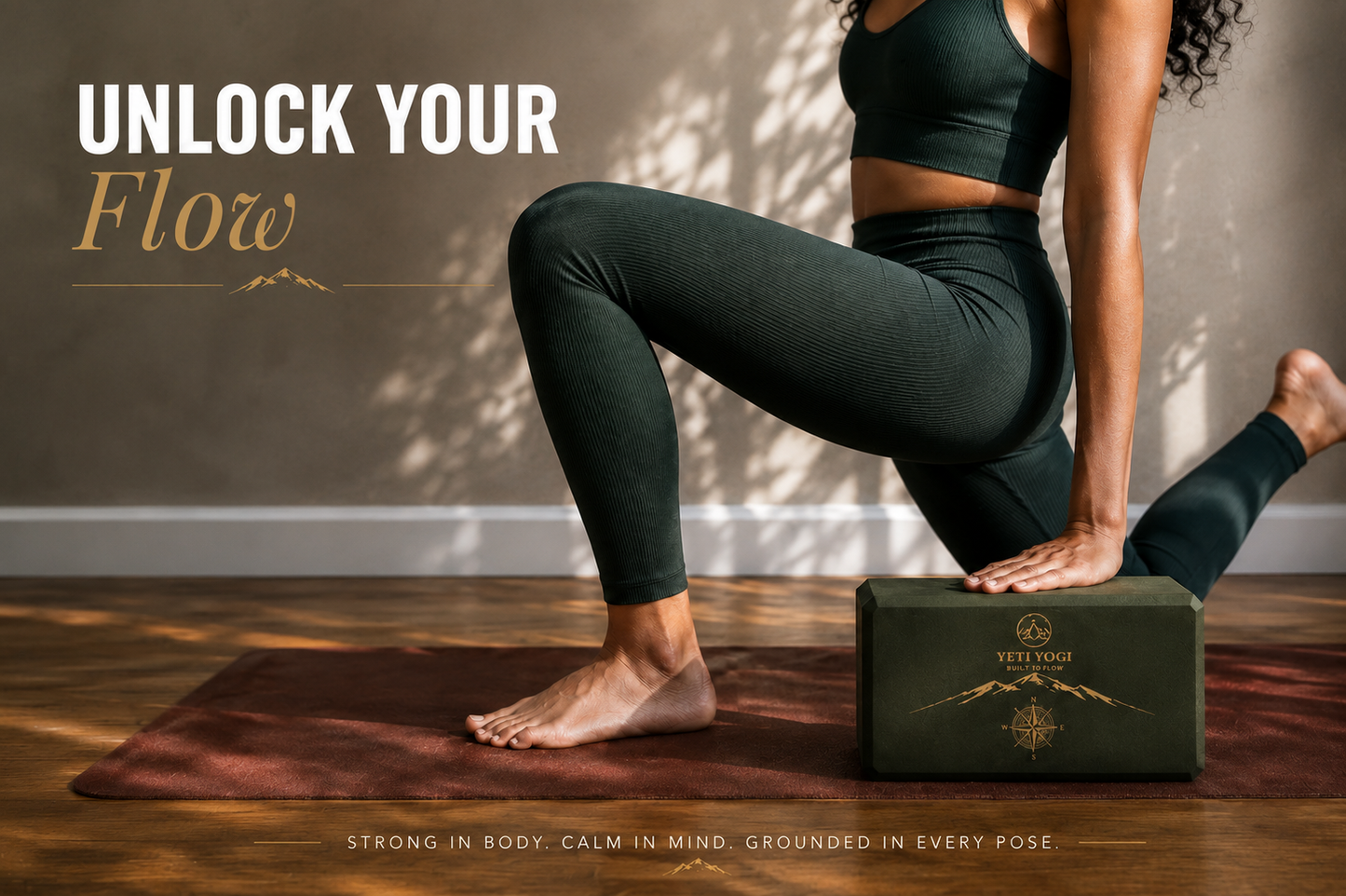 YETI YOGI Premium Yoga Block | 9×6×3 Inch | High-Density EVA & Natural Cork