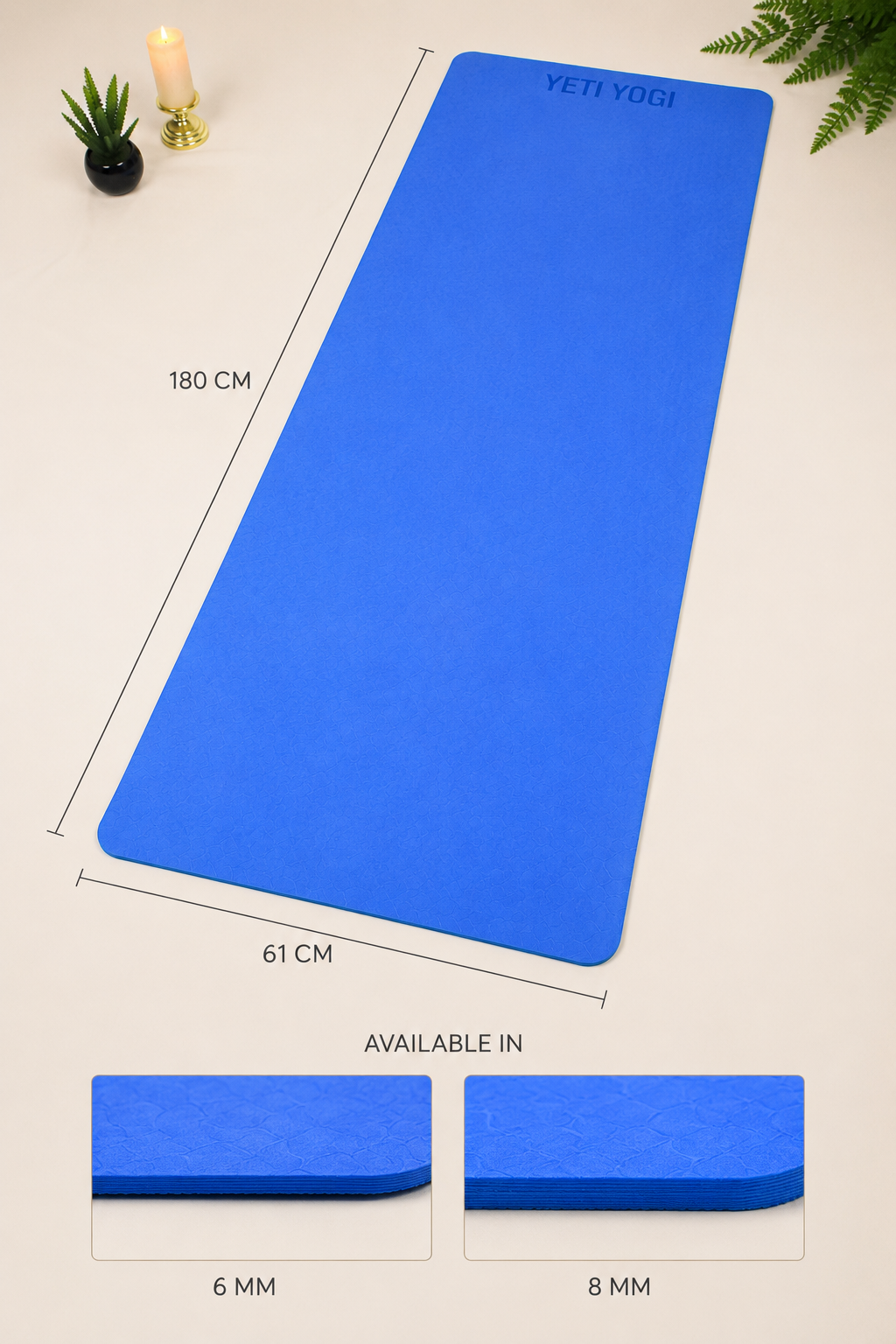 YETI YOGI TPE Yoga Mat – 6ft × 2ft – Blue – 6mm