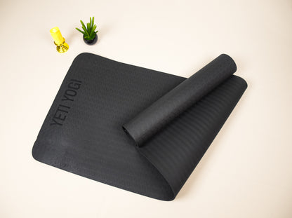 Yeti Yogi TPE Yoga Mat – Black (6mm / 8mm) | Premium Anti-Slip Workout Mat