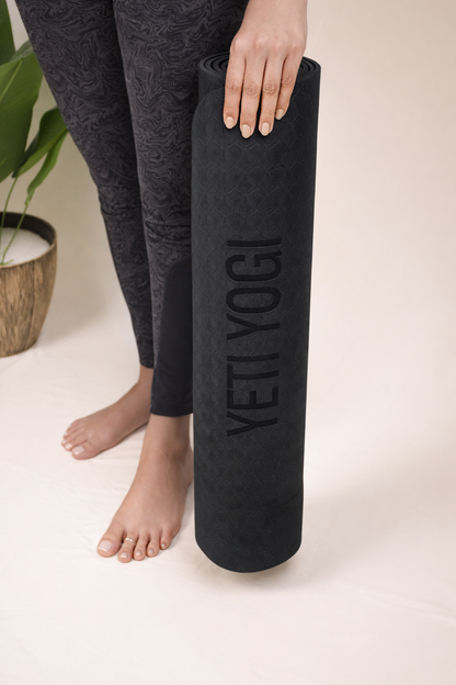 Yeti Yogi TPE Yoga Mat – Black (6mm / 8mm) | Premium Anti-Slip Workout Mat
