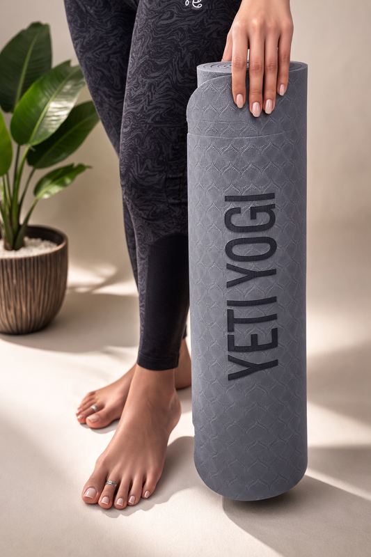 Yeti Yogi TPE Yoga Mat – Grey (6mm / 8mm) | Anti-Slip Premium Cushion