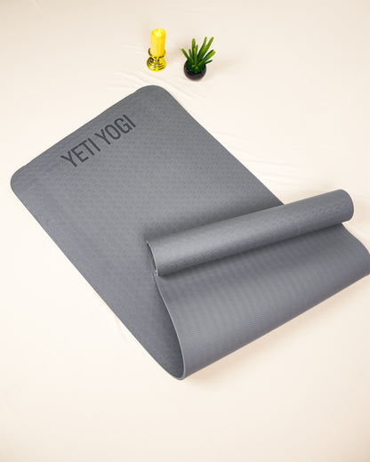 Yeti Yogi TPE Yoga Mat – Grey (6mm / 8mm) | Anti-Slip Premium Cushion