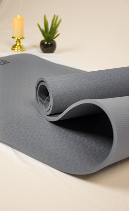 Yeti Yogi TPE Yoga Mat – Grey (6mm / 8mm) | Anti-Slip Premium Cushion