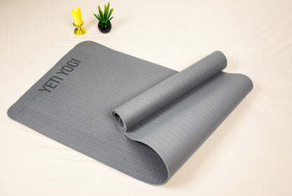 Yeti Yogi TPE Yoga Mat – Grey (6mm / 8mm) | Anti-Slip Premium Cushion