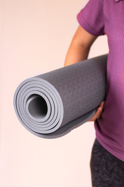 Yeti Yogi TPE Yoga Mat – Grey (6mm / 8mm) | Anti-Slip Premium Cushion