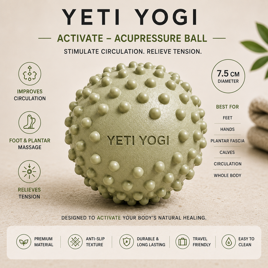 YETI YOGI Activate Acupressure Massage Ball – 7.5cm