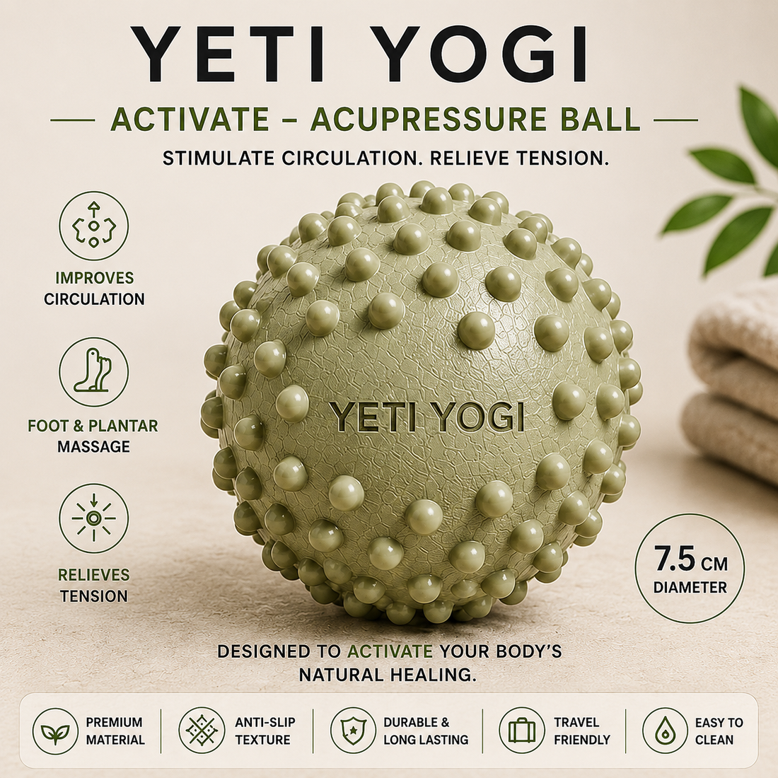 YETI YOGI Activate Acupressure Massage Ball – 7.5cm