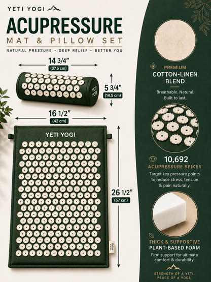 Deep Green acupressure mat and pillow dimensions