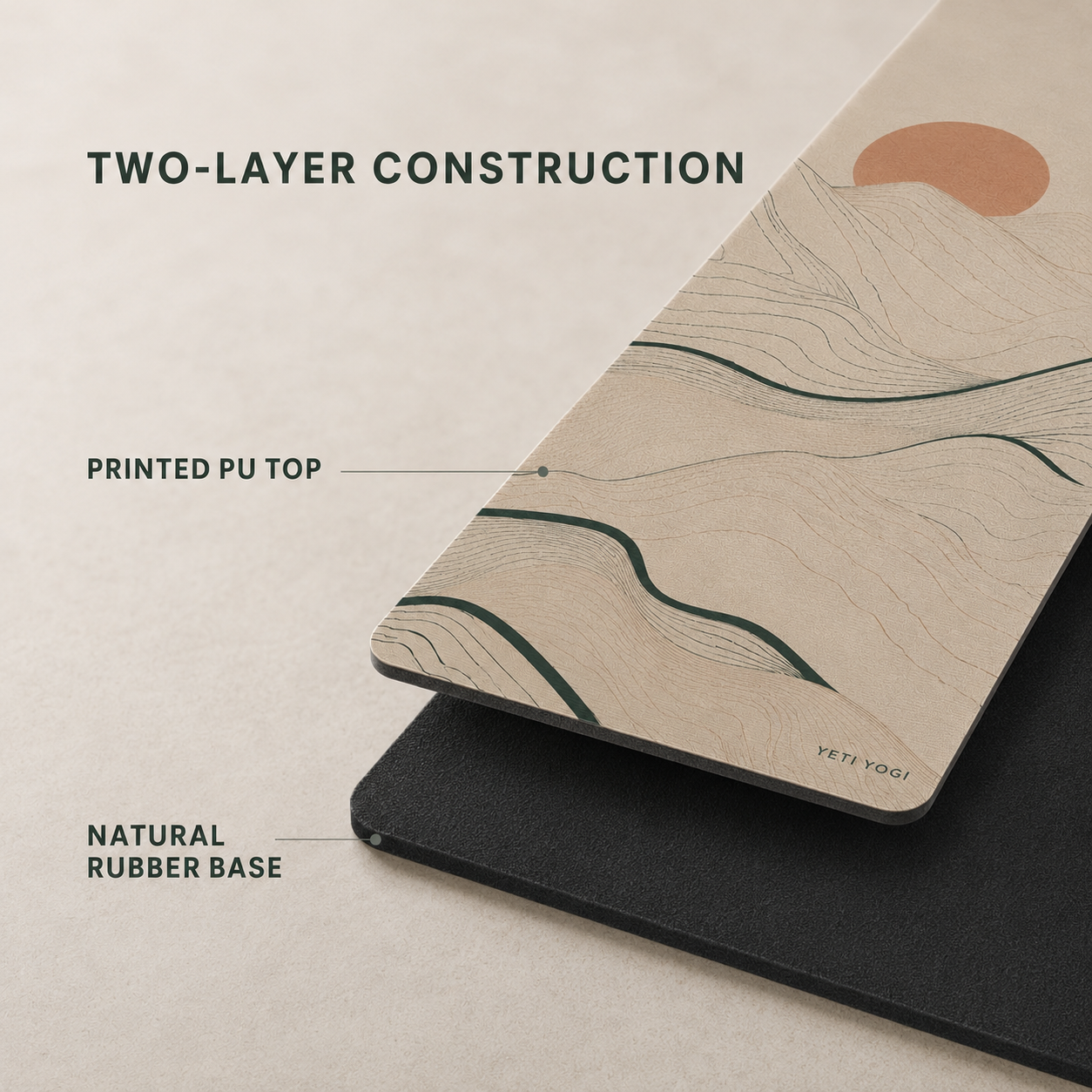 YETI YOGI Alpine Drift 6 mm PU yoga mat – Two-layer construction