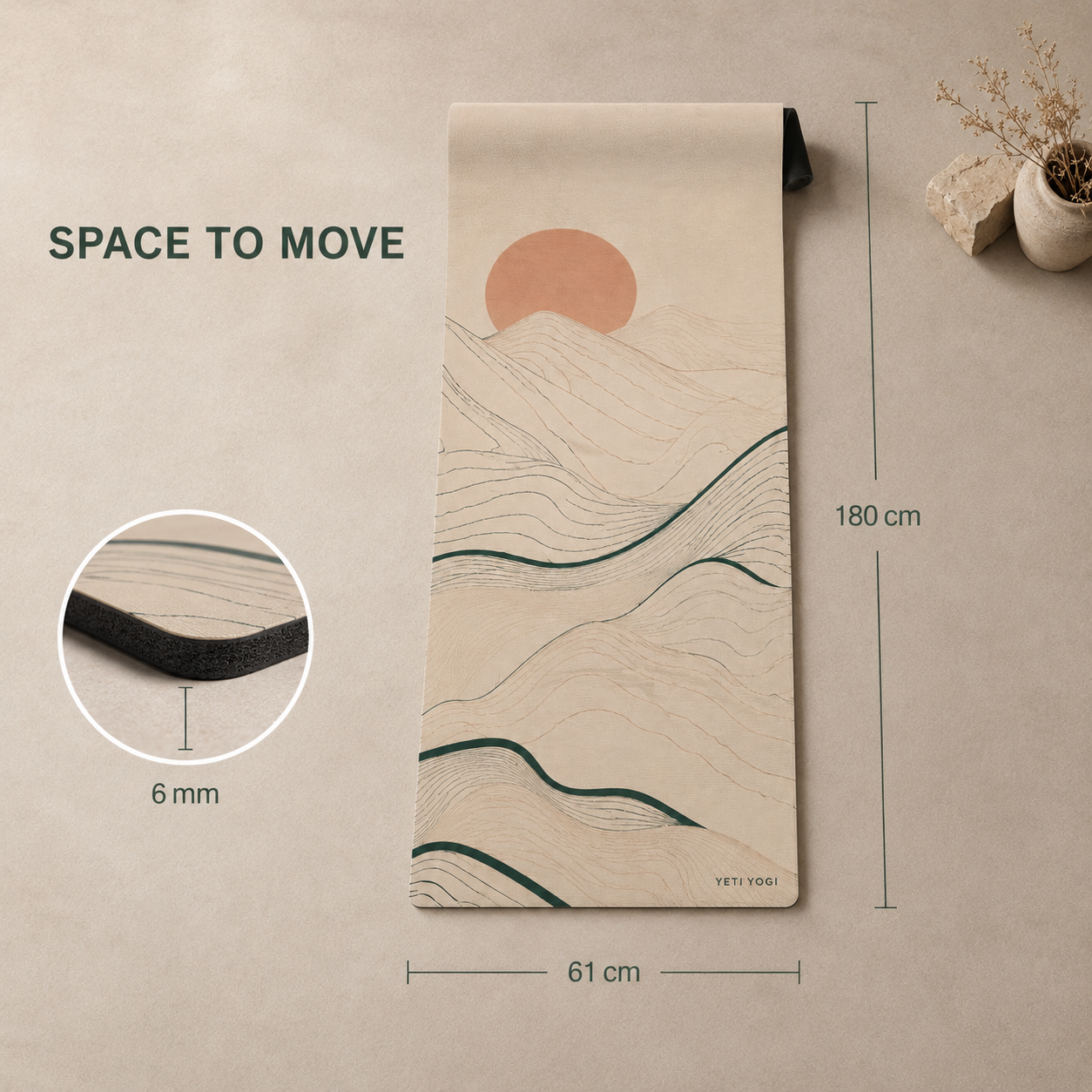 YETI YOGI Alpine Drift 6 mm PU yoga mat – Dimensions