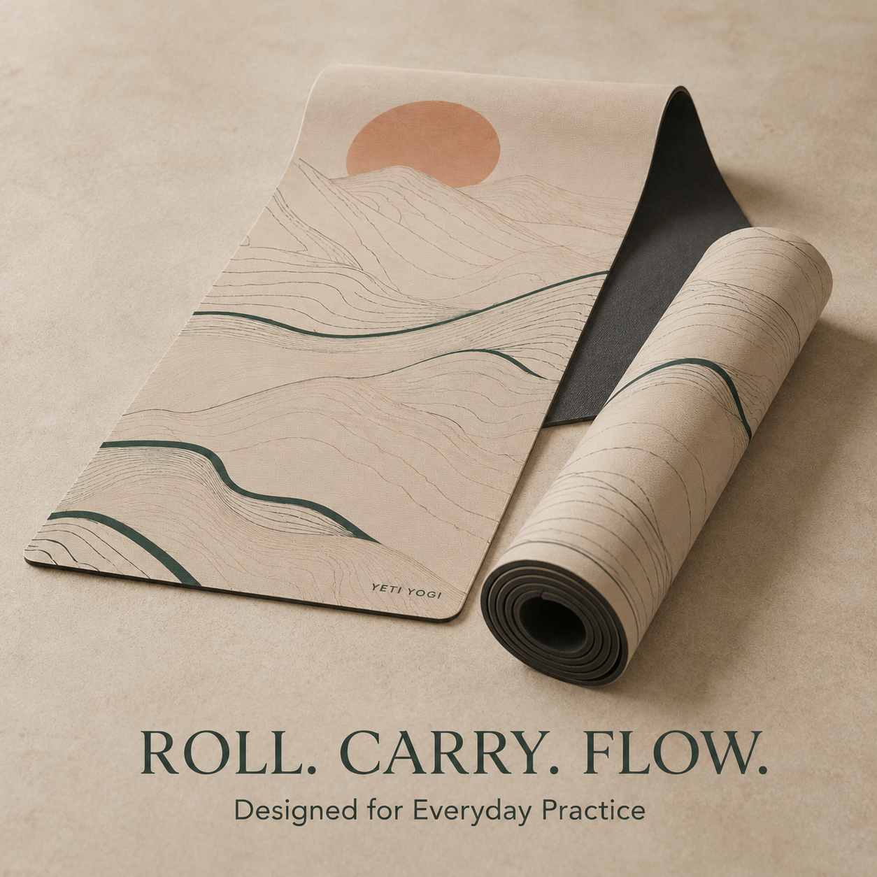 YETI YOGI Alpine Drift 6 mm PU yoga mat – Rolled view
