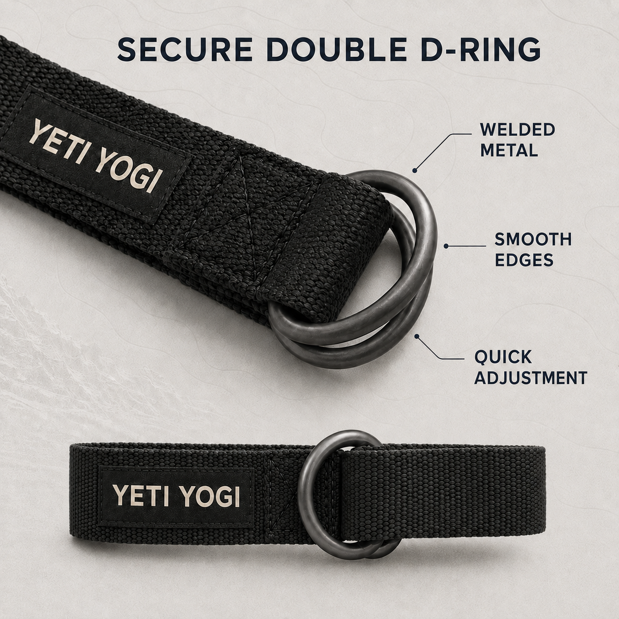 YETI YOGI Black cotton yoga strap infographic 3