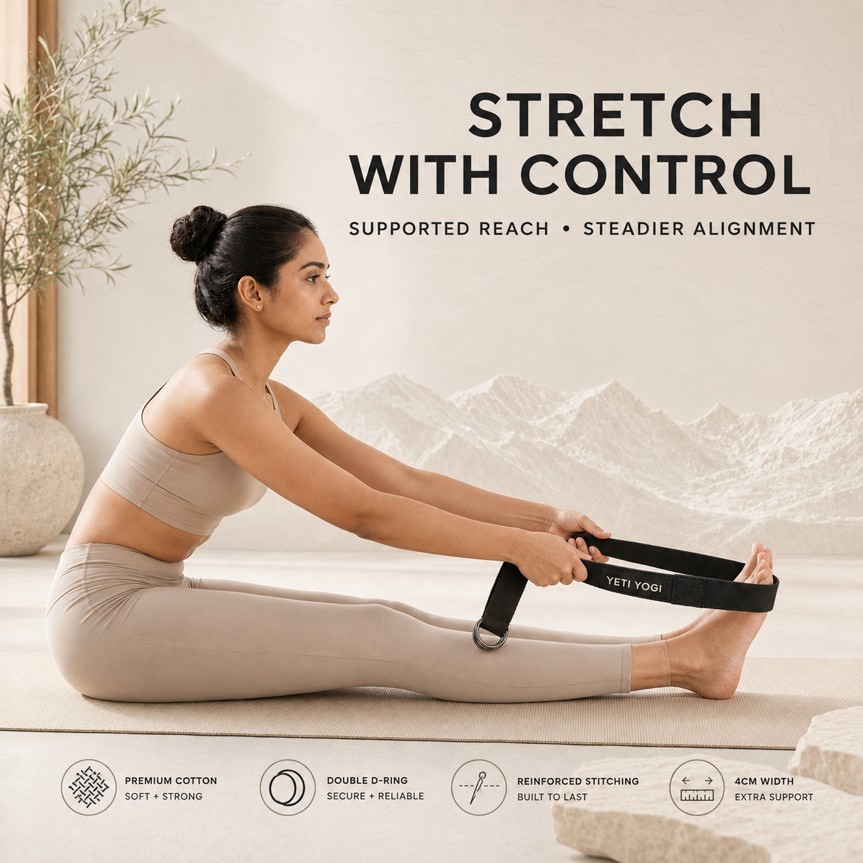 YETI YOGI Black cotton yoga strap infographic 4