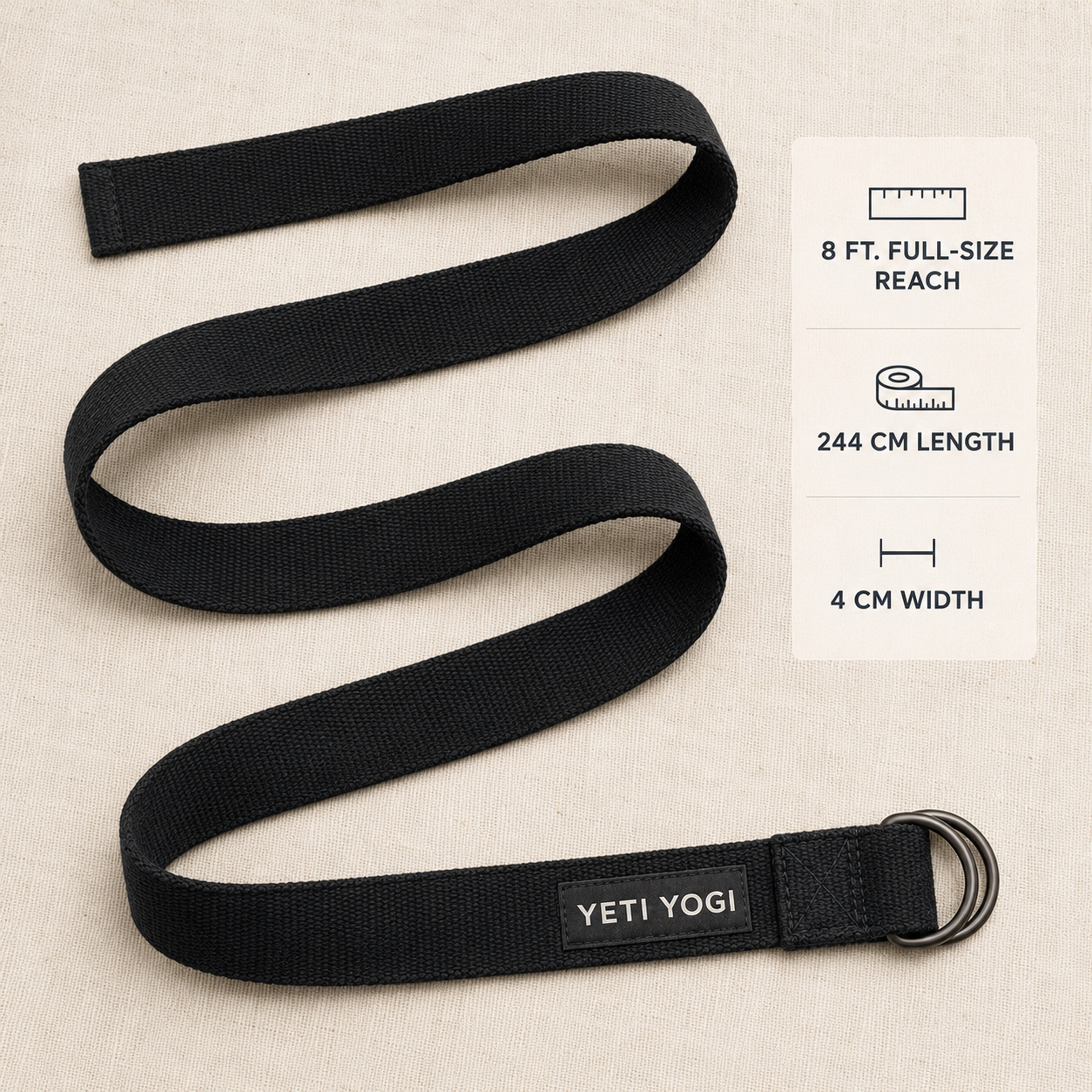 YETI YOGI Black cotton yoga strap infographic 6