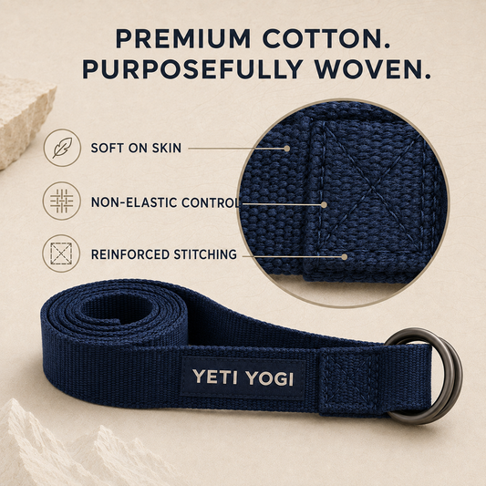 YETI YOGI Blue cotton yoga strap infographic 2