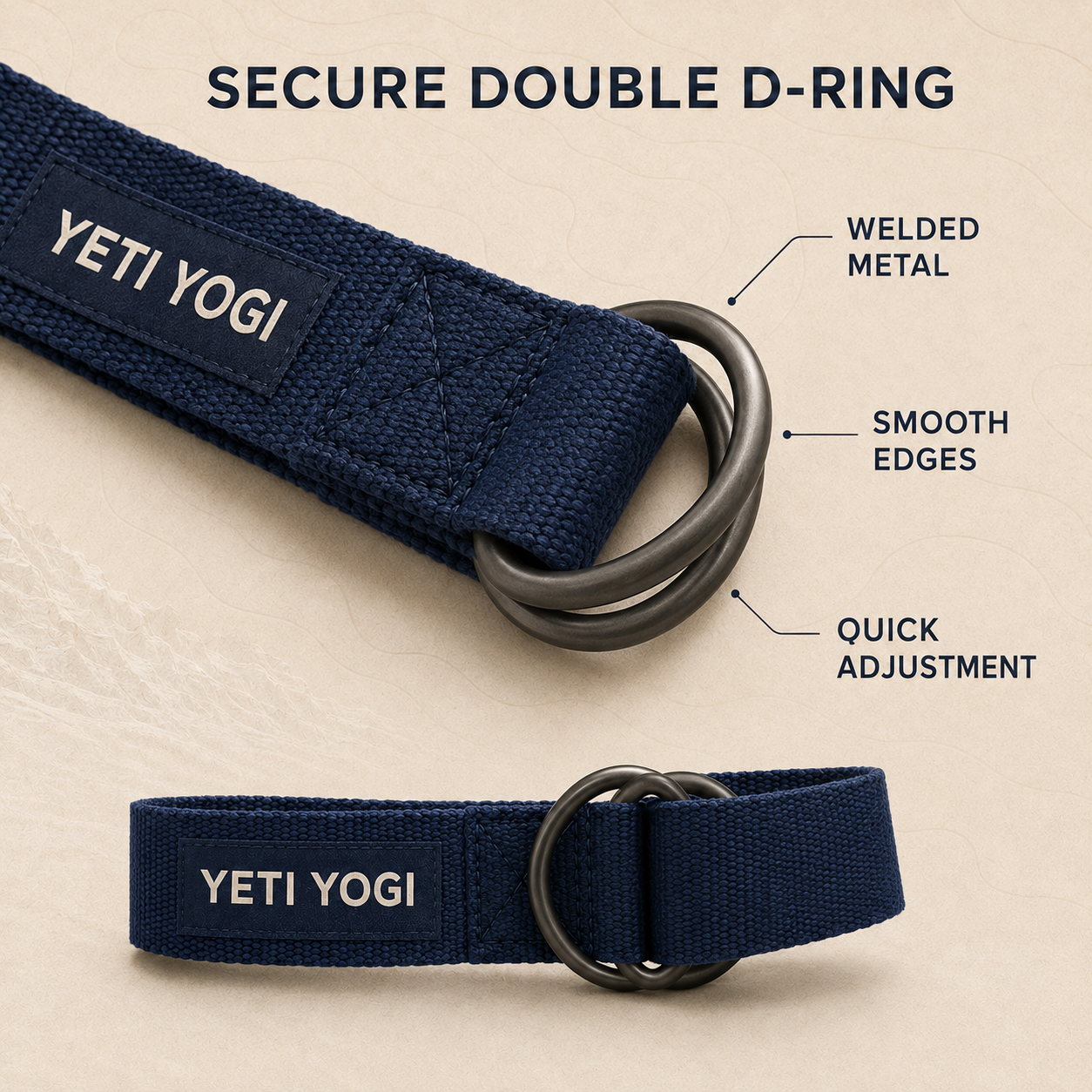 YETI YOGI Blue cotton yoga strap infographic 3