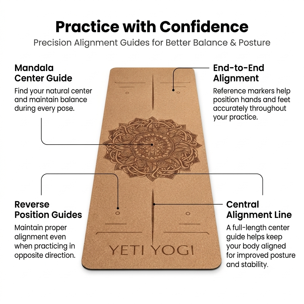 Cork Yoga Mat alignment guide details
