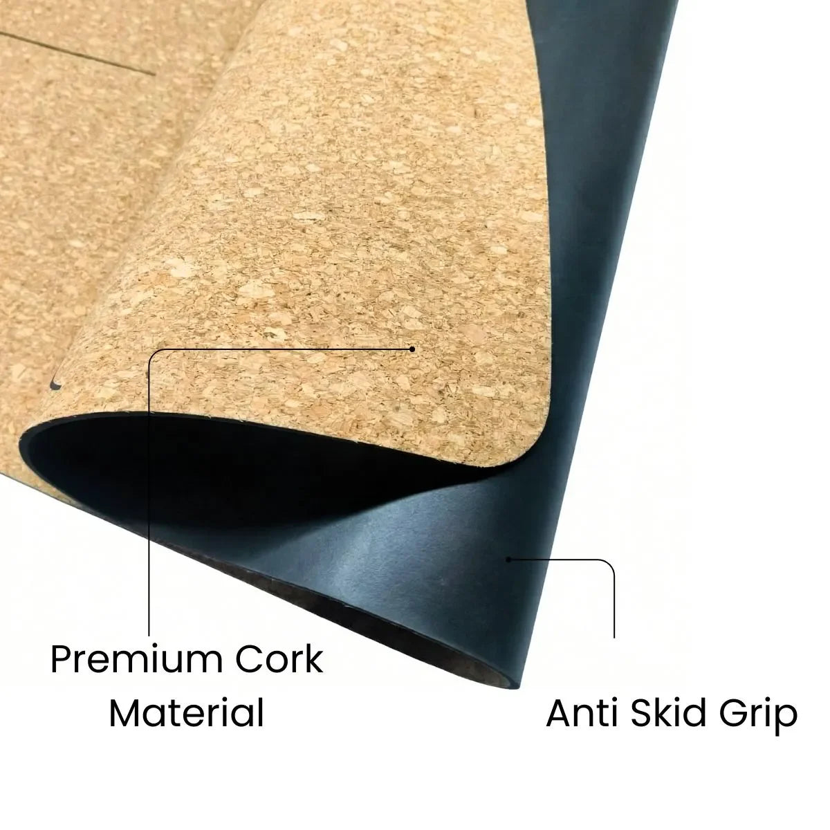 Natural cork surface and anti-skid rubber base detail