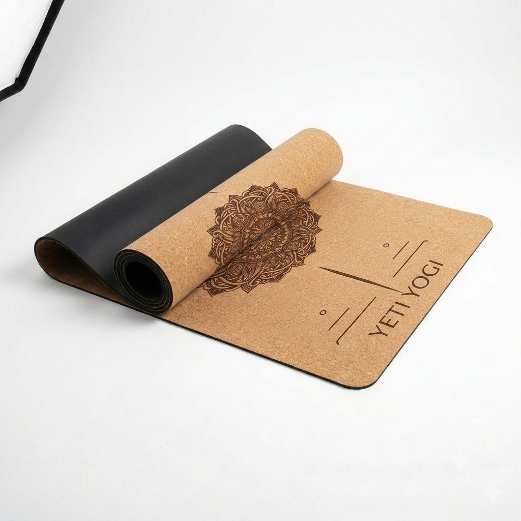 YETI YOGI Cork Yoga Mat rolled and flat