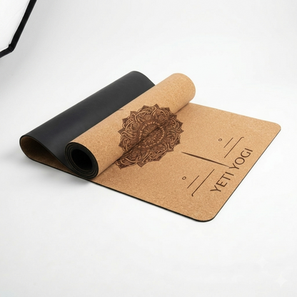 YETI YOGI Cork Yoga Mat rolled and flat