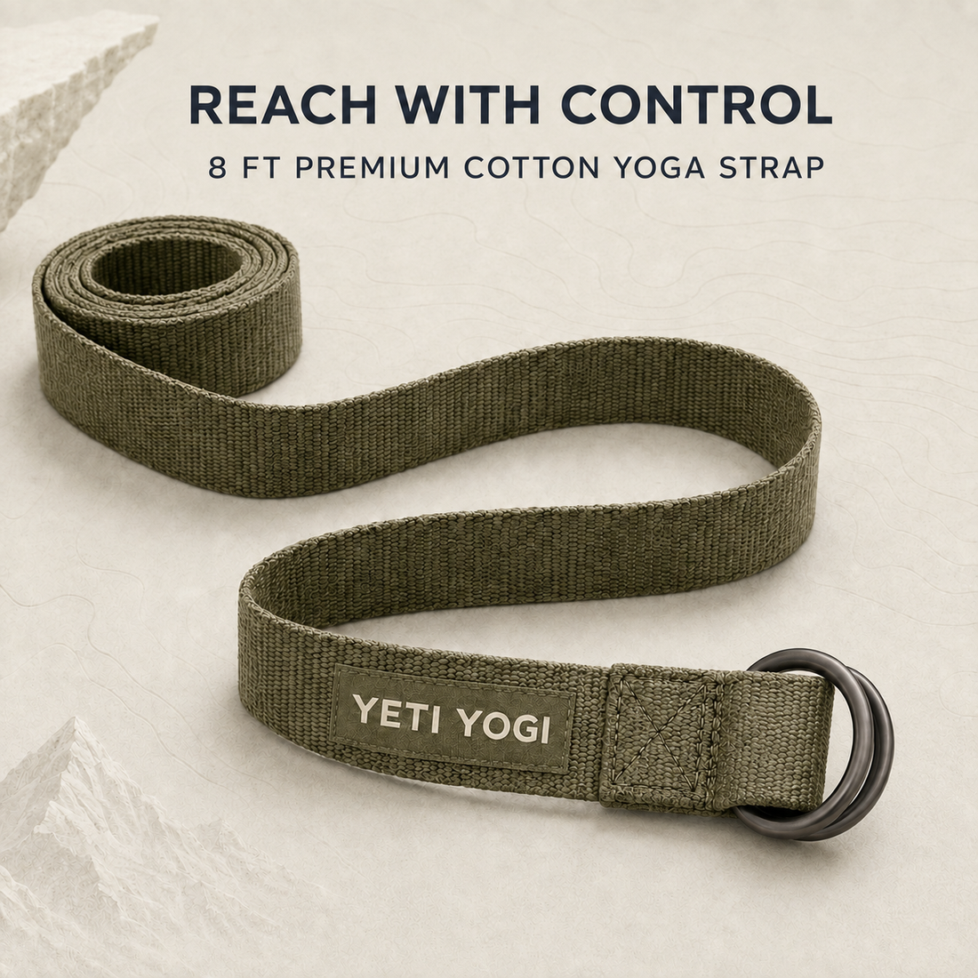 YETI YOGI cotton yoga strap in Olive Green