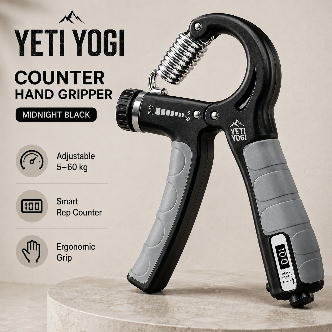 YETI YOGI Counter Hand Gripper Midnight Black adjustable 5-60 kg