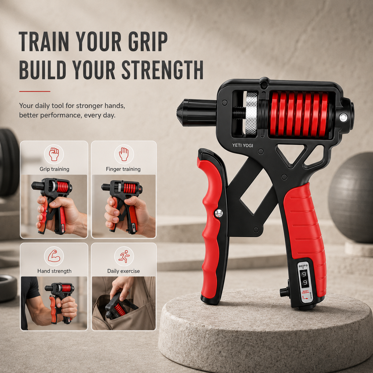 YETI YOGI Counter Hand Gripper Midnight Black Crimson Red grip training use cases
