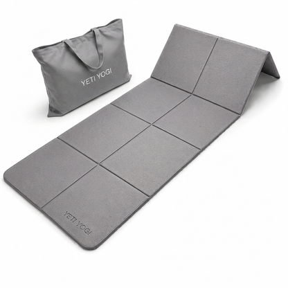 YETI YOGI Stone Grey foldable travel yoga mat with carry bag