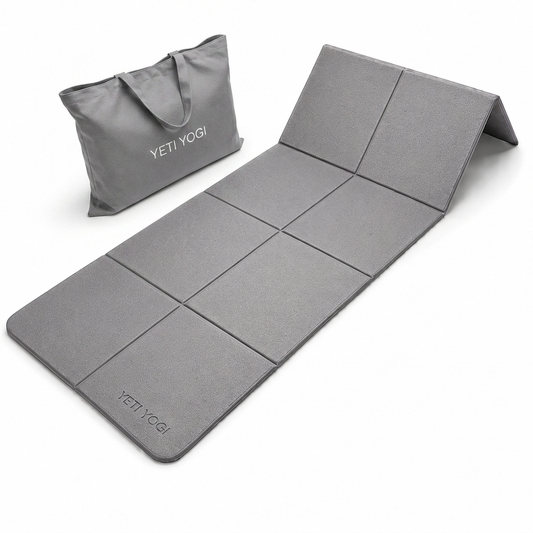 YETI YOGI Stone Grey foldable travel yoga mat with carry bag
