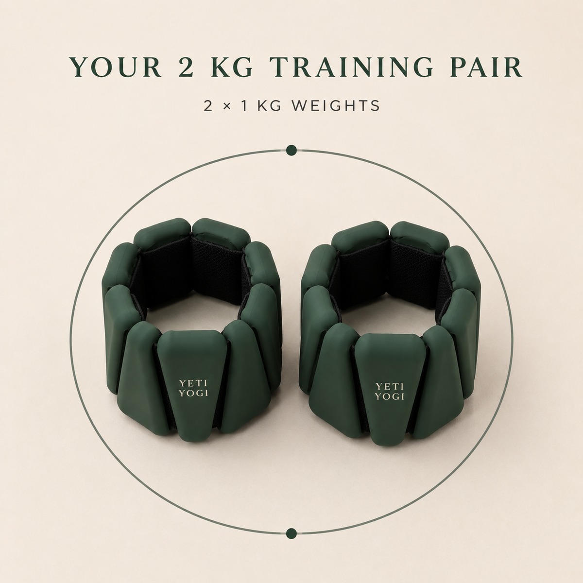 Forest Green ankle and wrist weights pair, 1 kg each and 2 kg total