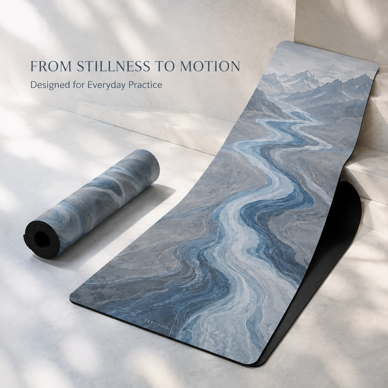 YETI YOGI Glacial Current 6 mm PU yoga mat – Rolled view