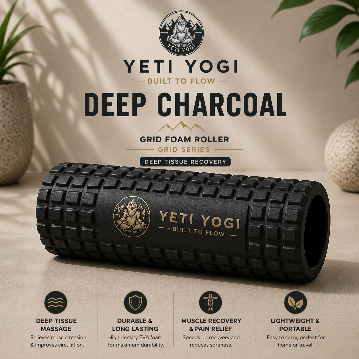 YETI YOGI grid foam roller in Deep Charcoal