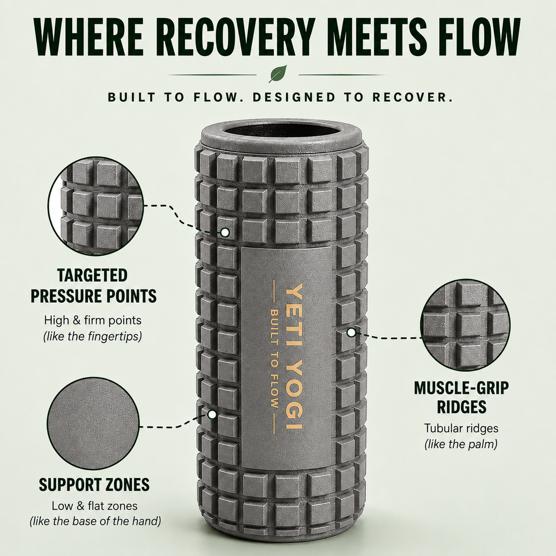 YETI YOGI grid foam roller in Stone Grey