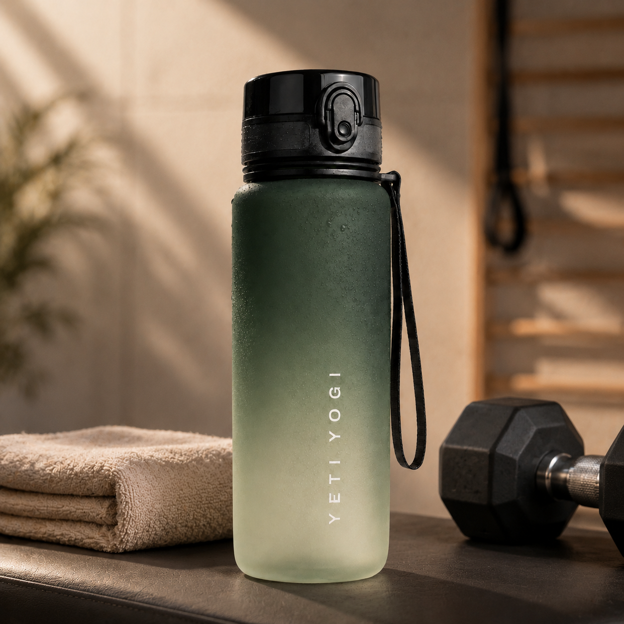 YETI YOGI Gym Bottle Forest Green to Frost - gym scene