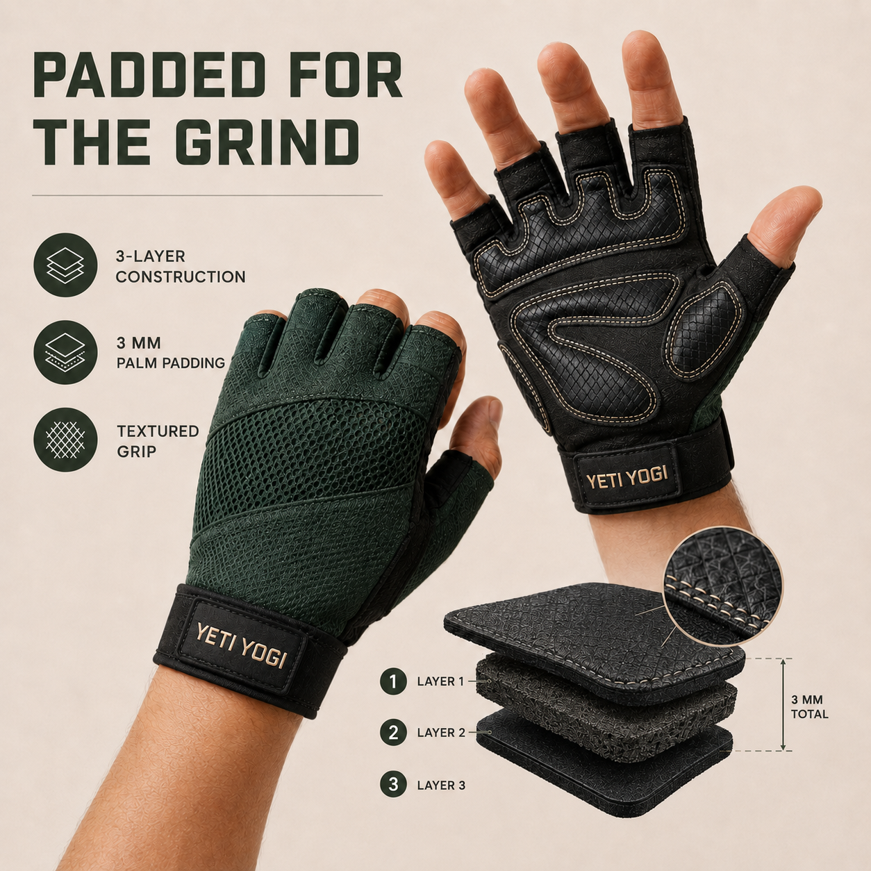 YETI YOGI Unisex Gym Gloves in Forest Green - image 2