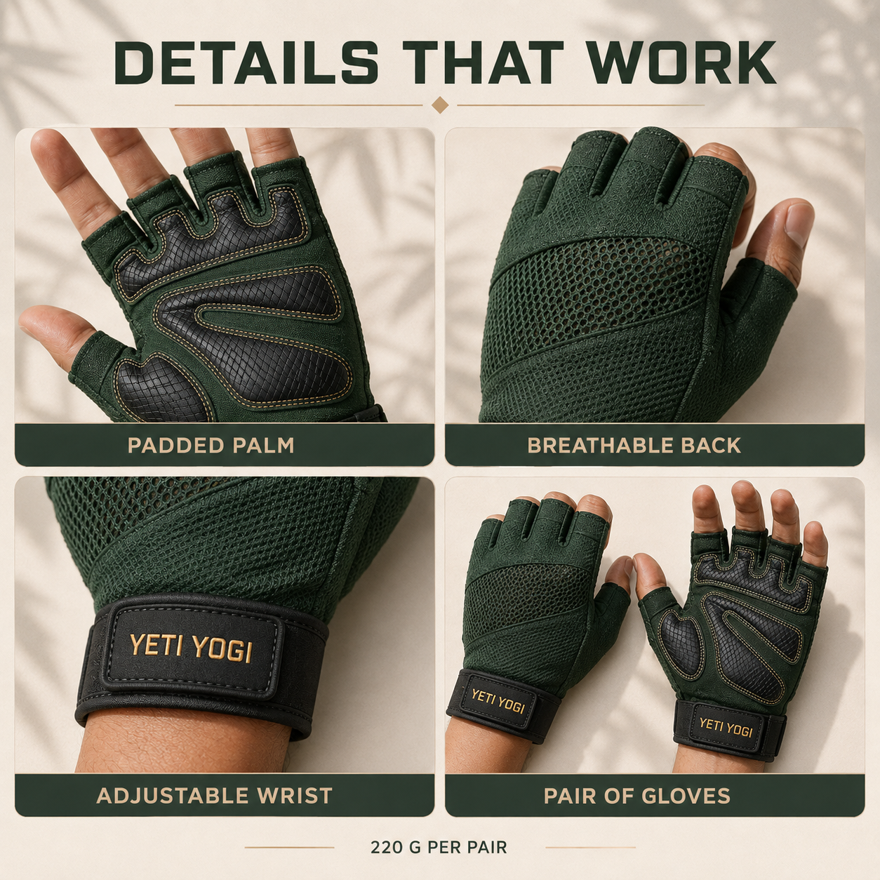 YETI YOGI Unisex Gym Gloves in Forest Green - image 6