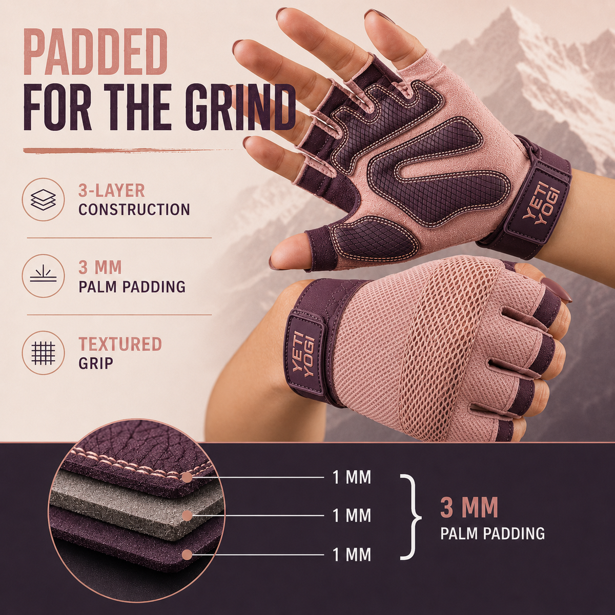 YETI YOGI Women’s Gym Gloves in Himalayan Blush - image 2